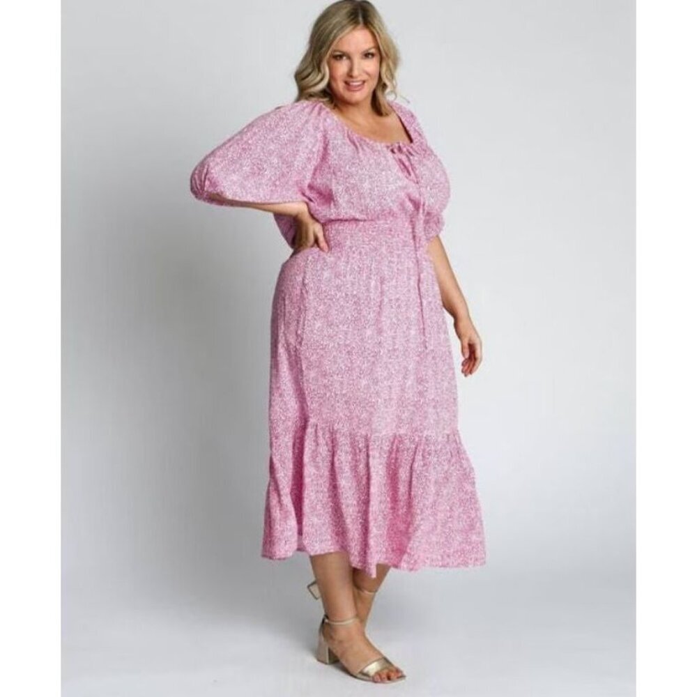 Dani Marie Maxi Dress 18 Balloon Sleeves Tiered Prairie Abstract Print Sundress